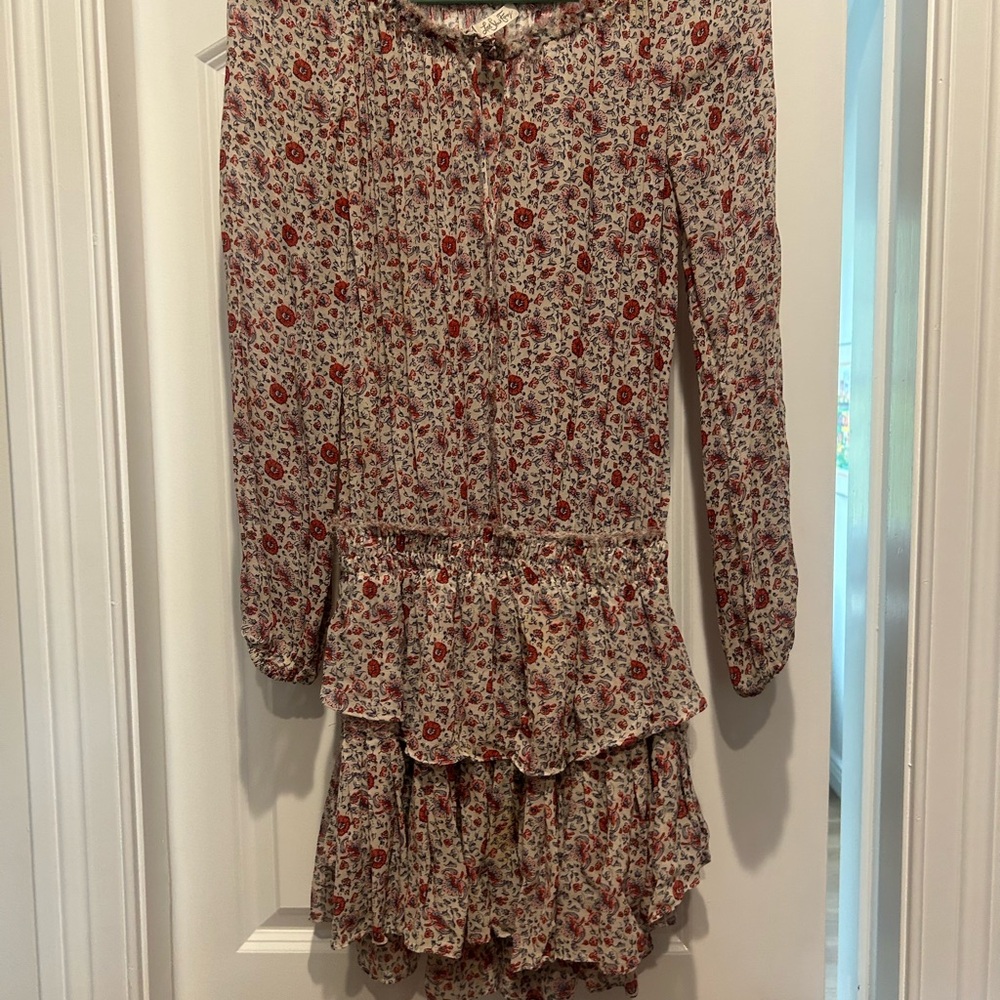 LoveShackFancy Floral Mini Dress - Red and Cream